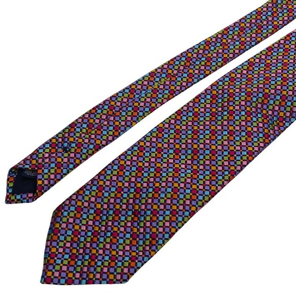 Paul Fredrick multicolor pastel geometric print Silk Patterned Tie Hand Made - Picture 1 of 5